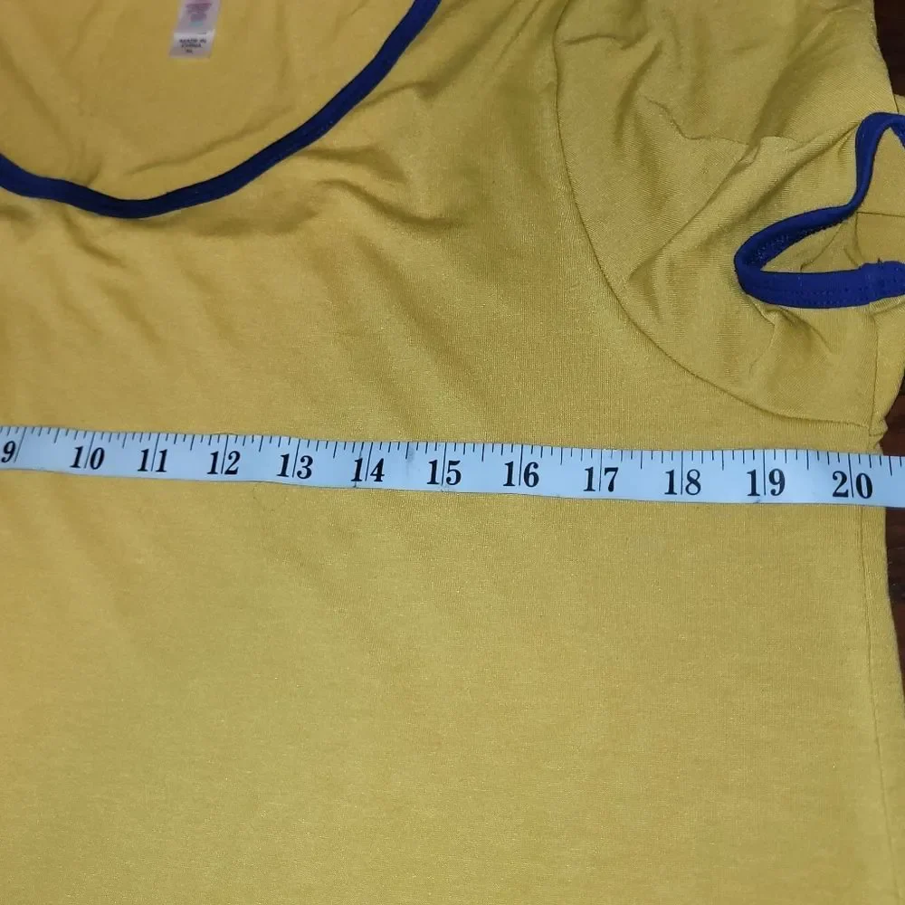 Lularoe Yellow and Blue Ringer T-shirt, Size XL